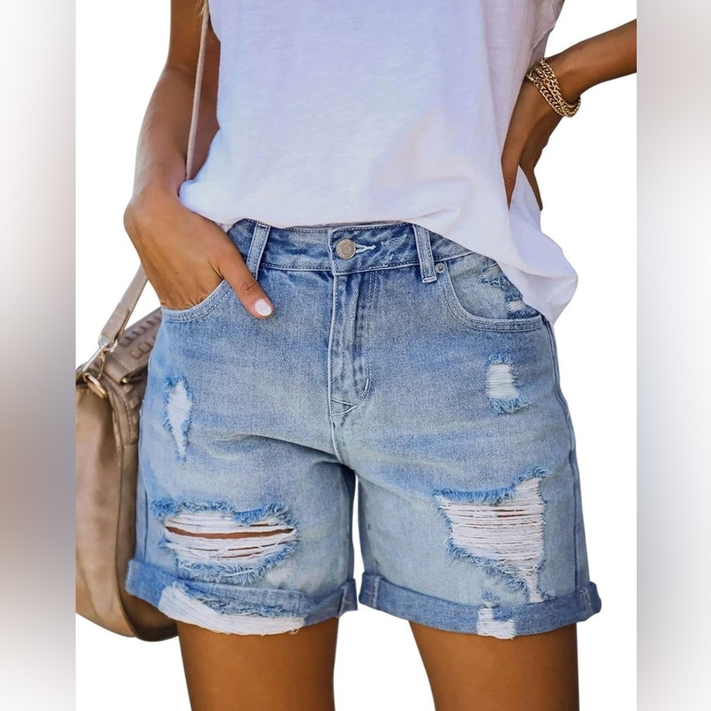 Women’s destroyed denim shorts